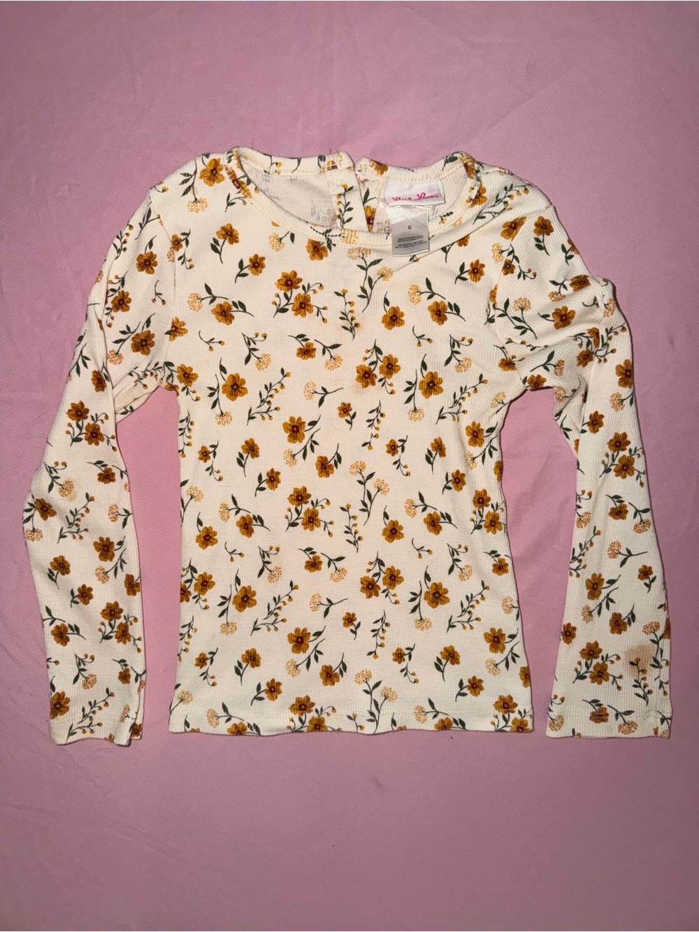 Little Lass White Floral Long Sleeve Tee with Mustard Flowers
